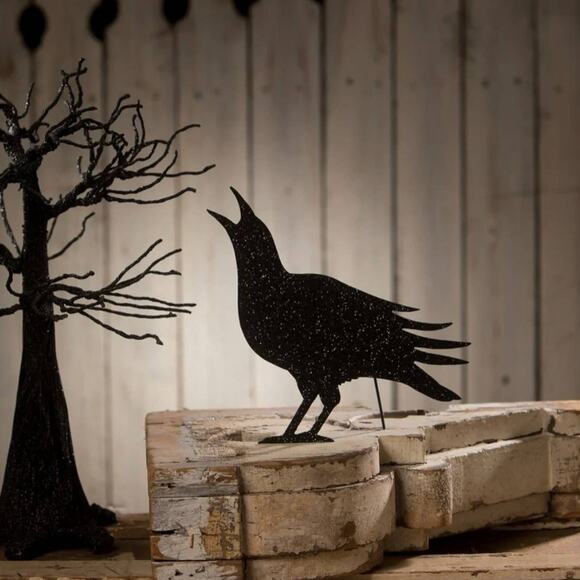Bethany Lowe Halloween Black Squawking Crow Silhouette New Decor - Picture 1 of 1